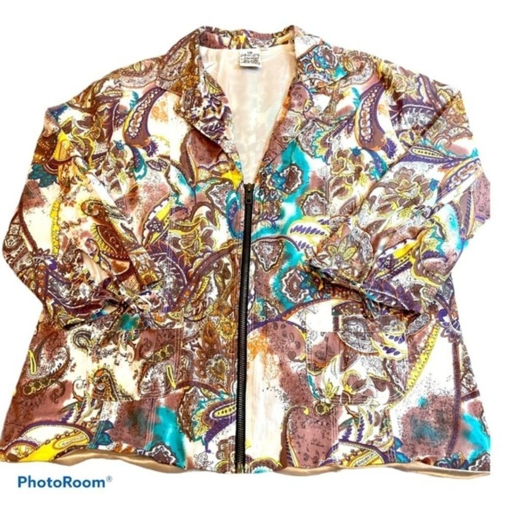 Parsley & Sage Size M Mixed Print Zip Up Blouse - image 1